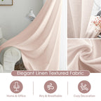 Melodieux Light Pink Semi Sheer Curtains 108 Inches Long For Living Room Bedroom, Extra Long Linen Look Rustic Rod Pocket Sheer