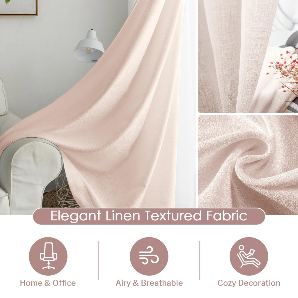 Melodieux Light Pink Semi Sheer Curtains 84 Inches Long For Living Room, Bedroom Linen Look Rod Pocket Window Privacy Sheer Drap