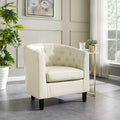 Naomi Home Emma Accent Chair Button Tufted Faux Leather Barrel Chair Midcentury Modern Accent Comfy Armchair Tub Barrel Chairs F