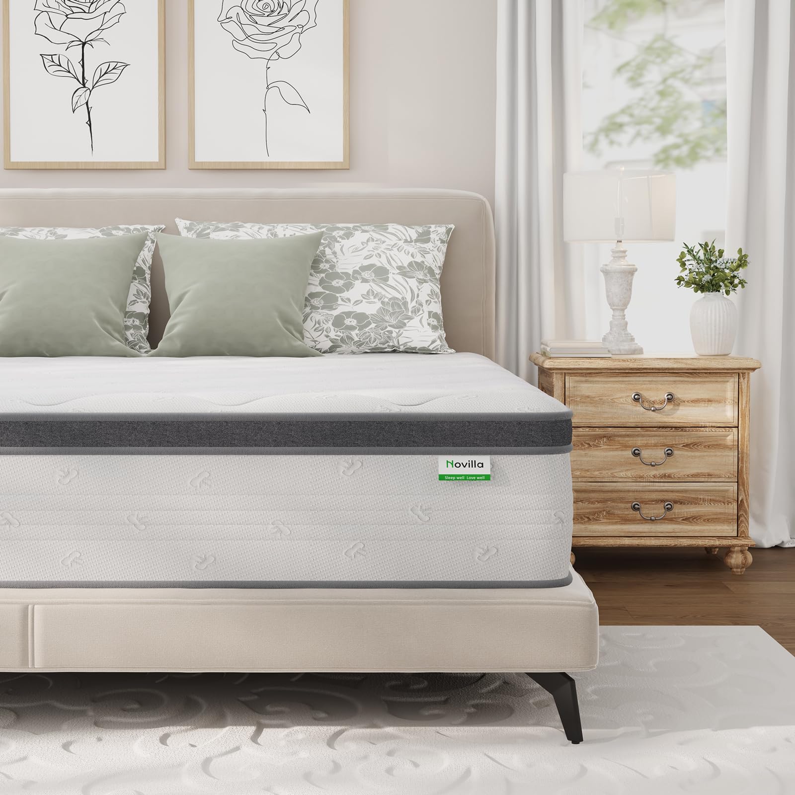 Novilla Queen Mattress 14 Inch, Queen Size Hybrid Mattress in a Box, Foam Pillowtop Mattresses for Body Supportive & Pressure Re