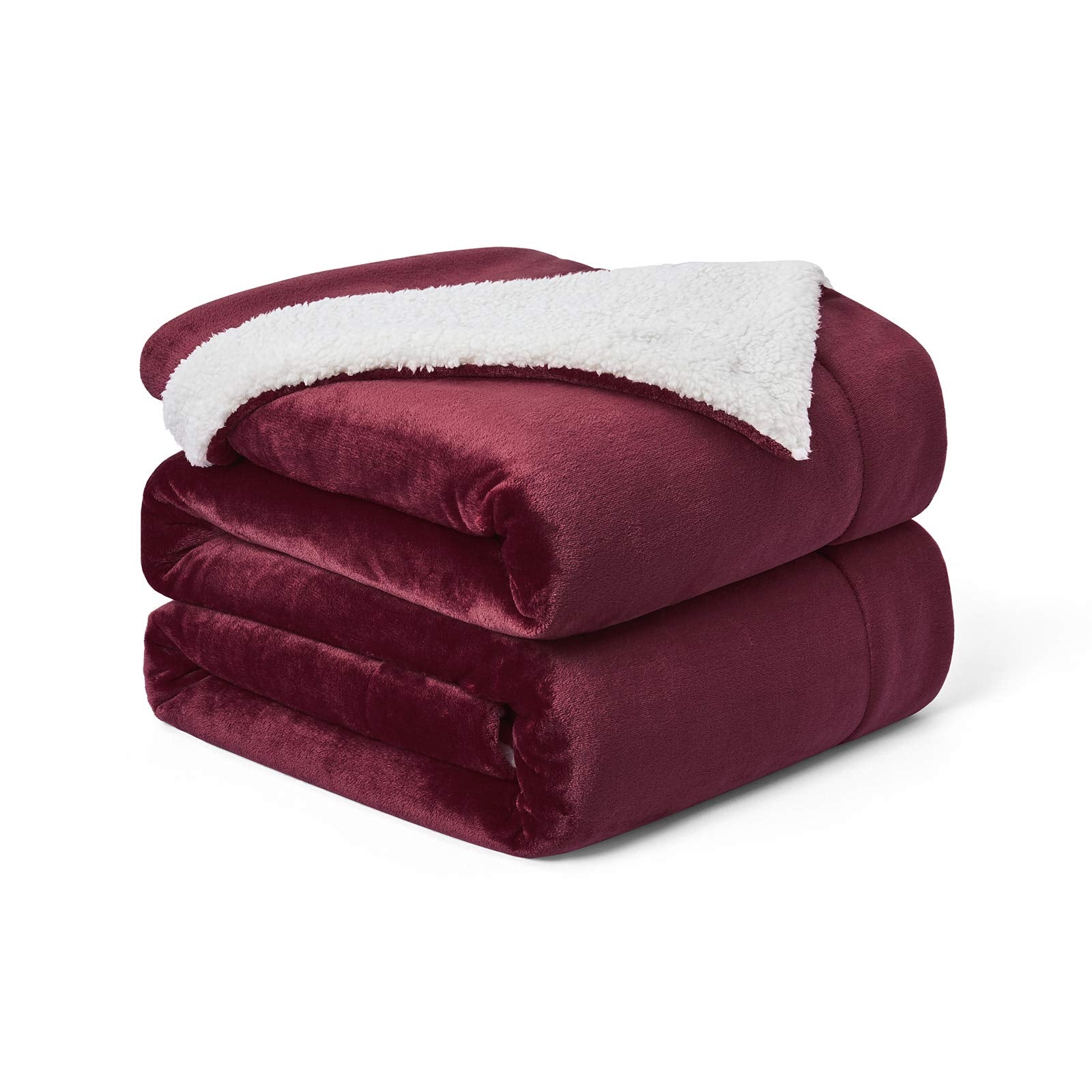 Walensee Sherpa Fleece Blanket (Queen Size 90   X90    Burgundy) Plush Throw Fuzzy Super Soft Reversible Microfiber Flannel Blan