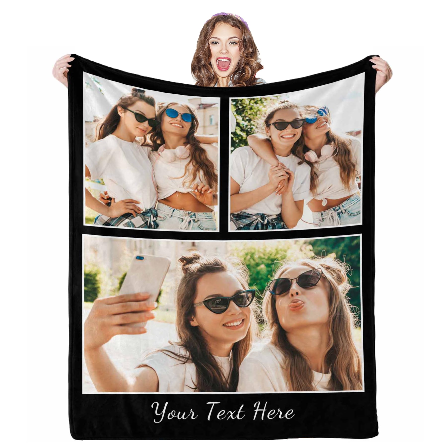 Aofun Customize Blankets With Photos, 3 Photos Customizable Blanket Personalized Blankets And Throws Best Friend Blanket For Bes