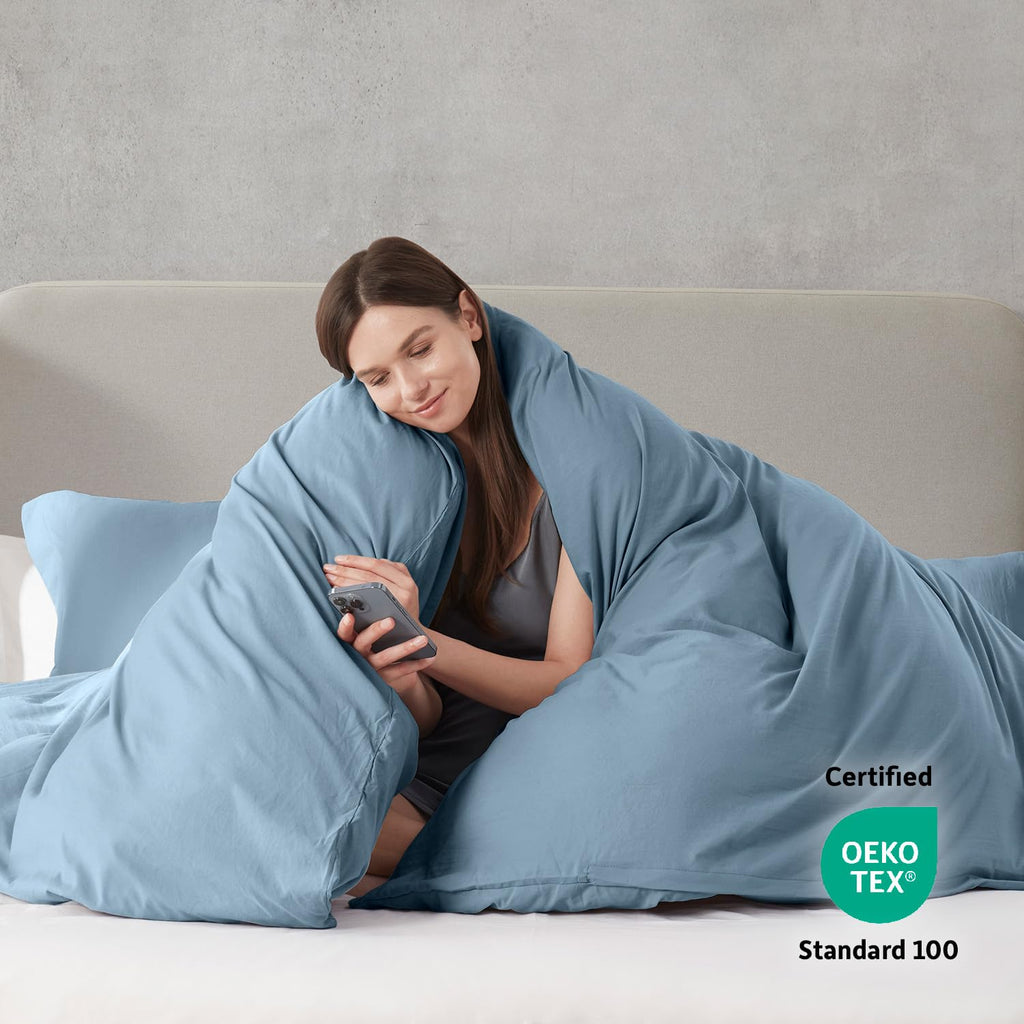 Nestl Stone Blue Duvet Cover Full Size - Soft Prewashed Full Size Duvet Cover Set, 3 Piece, With Zipper Closure, 1 Duvet Cover 80X90 Inches And 2 Pillow Shams - No Comforter