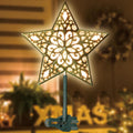 LAMPHOME 9.5 20L Lighted Gold Glitter Christmas Star Tree Topper,Star Shaped Decorative Tree Topper, Gold Finish,Warm White