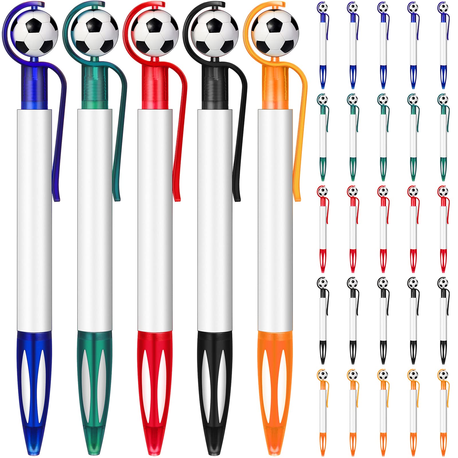 Chinco 30 Pcs Soccer Party Favors Soccer Pen Bulk 1.0 mm Football Black Ballpoint Pens Retractable Medium Point for Office Schoo