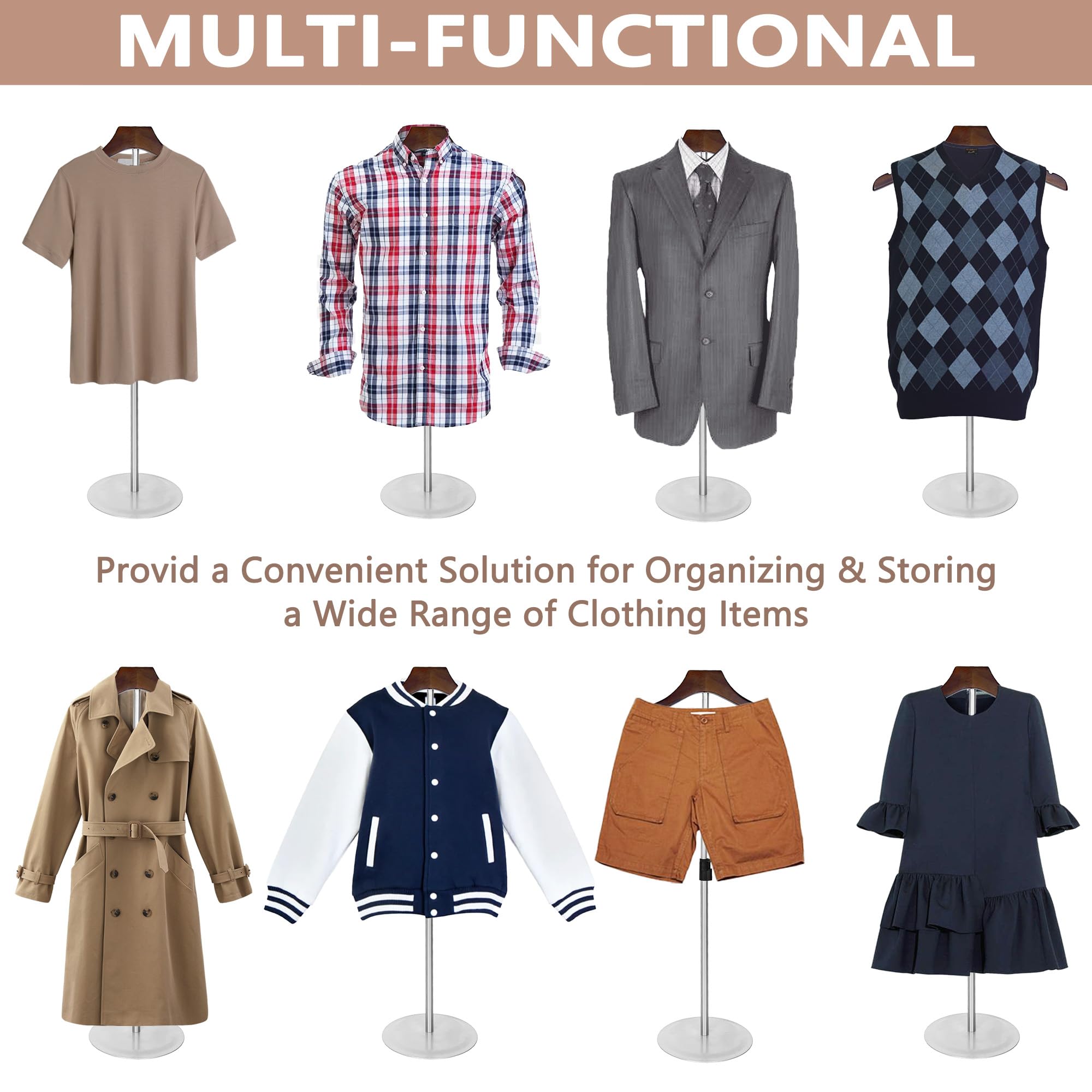 Koretech 4 Pack Shirt Display 35'' Height Adjustable Shoulder Stand Shirt Rack, T Shirt Display Stand For Shops, Steaming Clothe