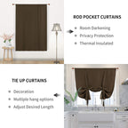 Dwcn Tie Up Curtain-Thermal Insulated Room Darkening Blackout Curtains For Livingroom Bedroom And Dining Room, Brown, W42 X L63