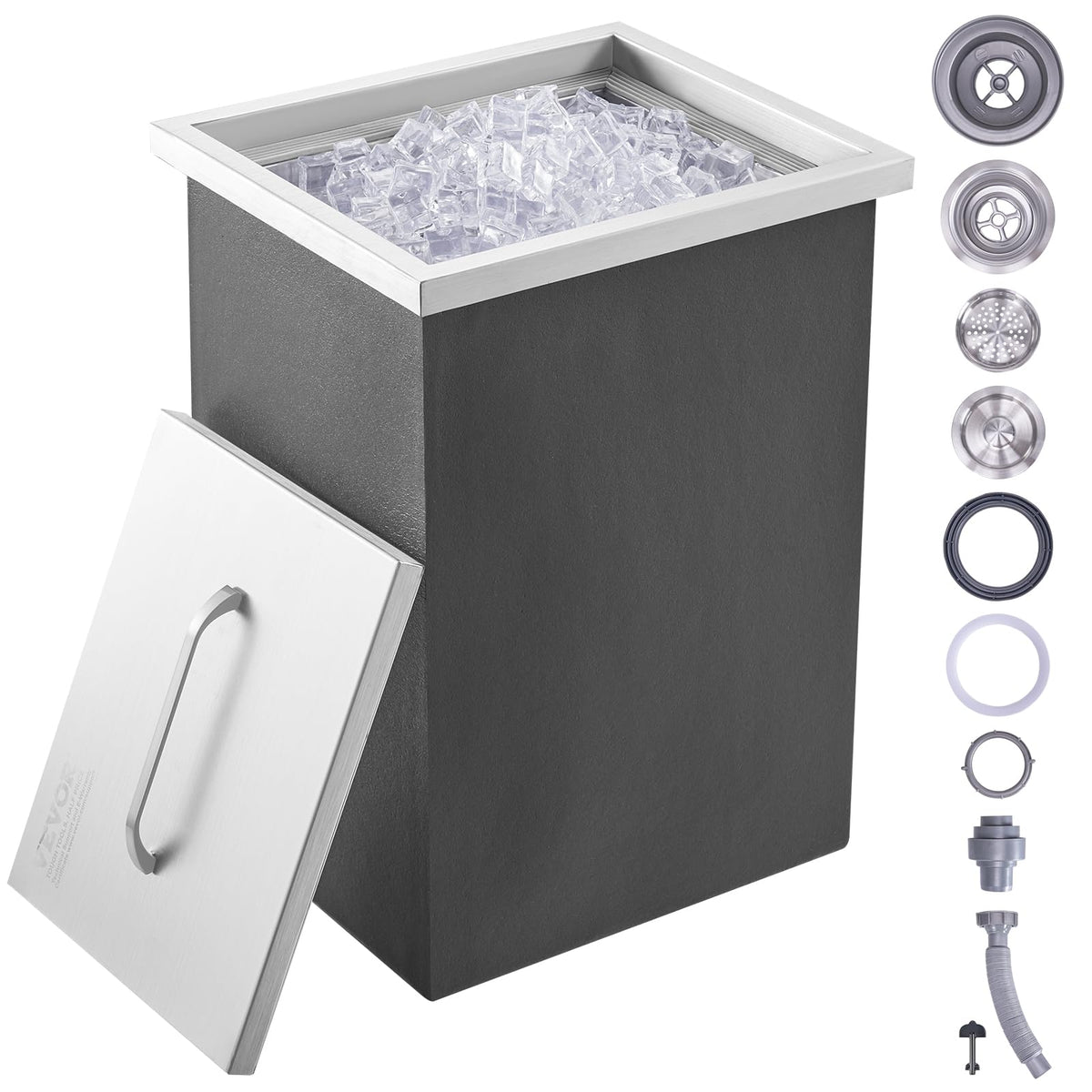 Vevor Drop In Ice Chest, 14' L X 12' W X 18' H Stainless Steel Ice Cooler, Commercial Ice Bin With Cover, 40 Qt Outdoor Kitch