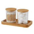 INIUNIK Glass Qtip Holder with Vanity Tray, Apothecary Jars Bathroom Accessories Bathroom Canisters Organizer Countertop Q Tip H