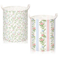 CroBlissful 2 Pcs Floral Laundry Basket Coquette Storage Basket for Girls Flower Nursery Hamper with Handles Foldable Waterproof