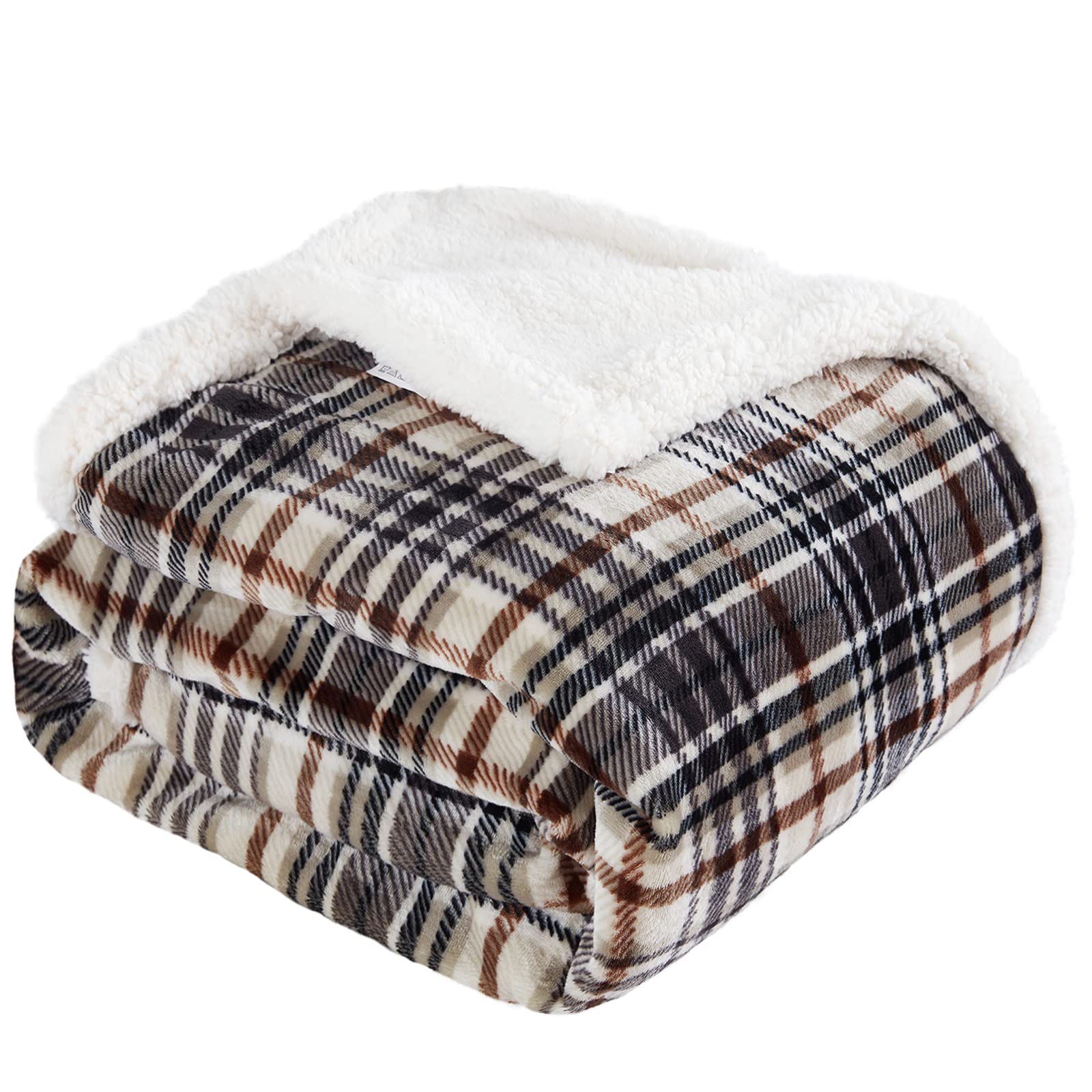 Touchat Sherpa Plaid Throw Blanket, Fuzzy Fluffy Cozy Soft Blanket, Fleece Flannel Plush Twin Size Microfiber Blanket For Couch
