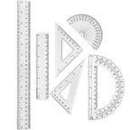 Tenare 6 Pcs Plastic Clear Math Set Includes Protractor Triangle Rulers 12 Inch 6 Inch Straight Geometry Math Transparent Ruler