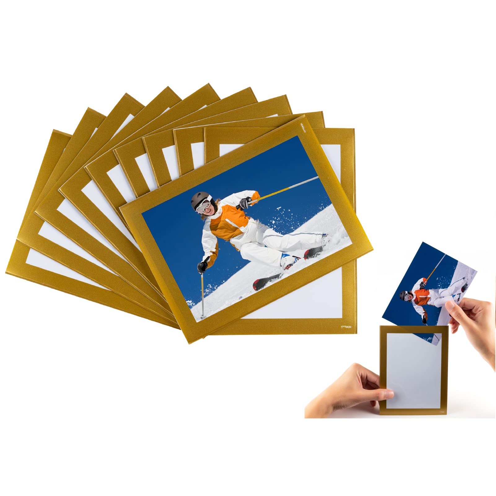 STTMGN Magnetic Picture Frames(4X6,10 Pack) with Golden Border,Magnet Photo Frame Pockets/Postcard Holder,Decorations for Home r