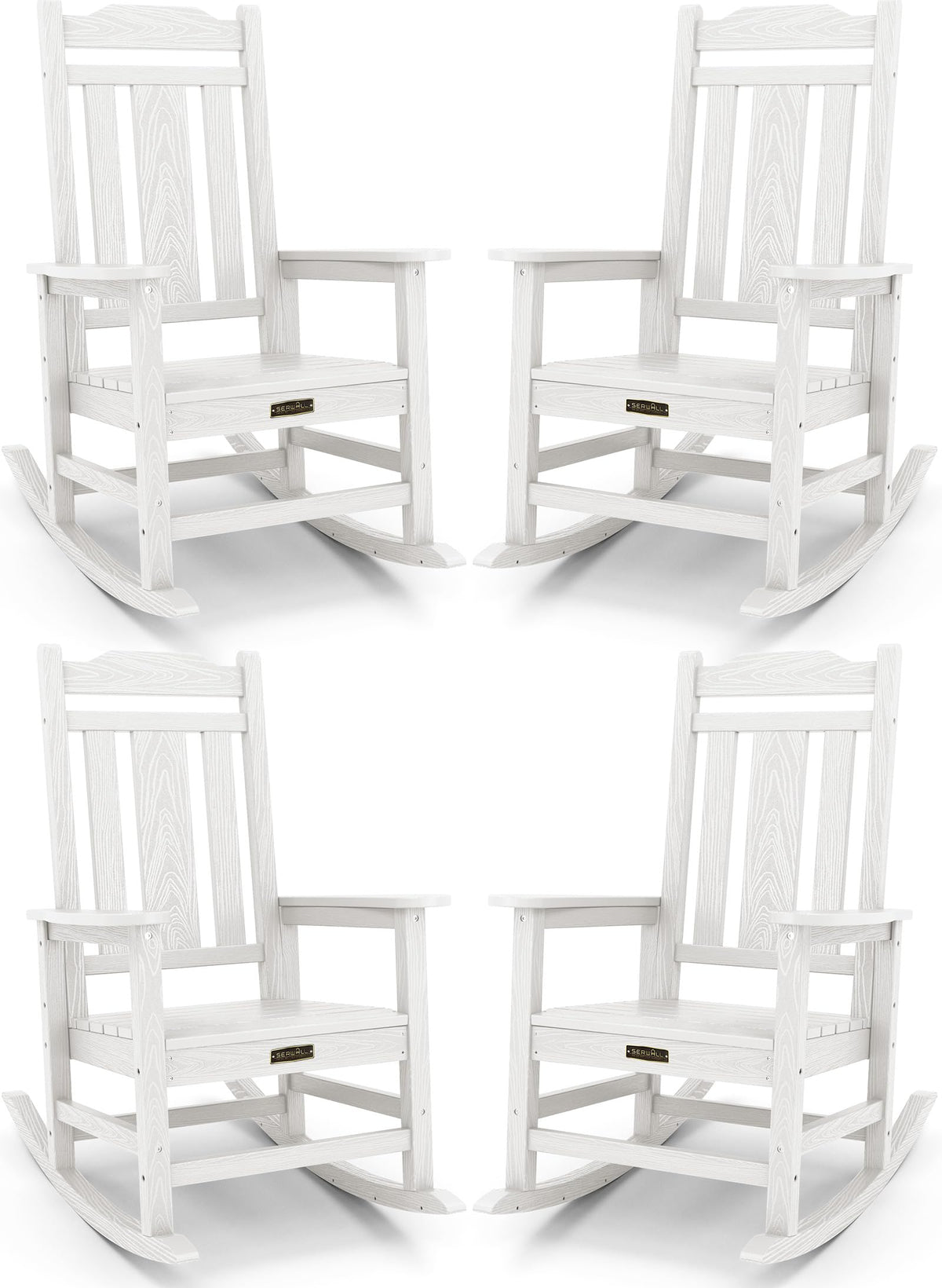 Serwall Outdoor Rocking Chair White Set Of 4, All Weather Patio Rocking Chair, Hdpe Poly Rocking Chair For Adults, Heavy Duty Front Porch Rocker