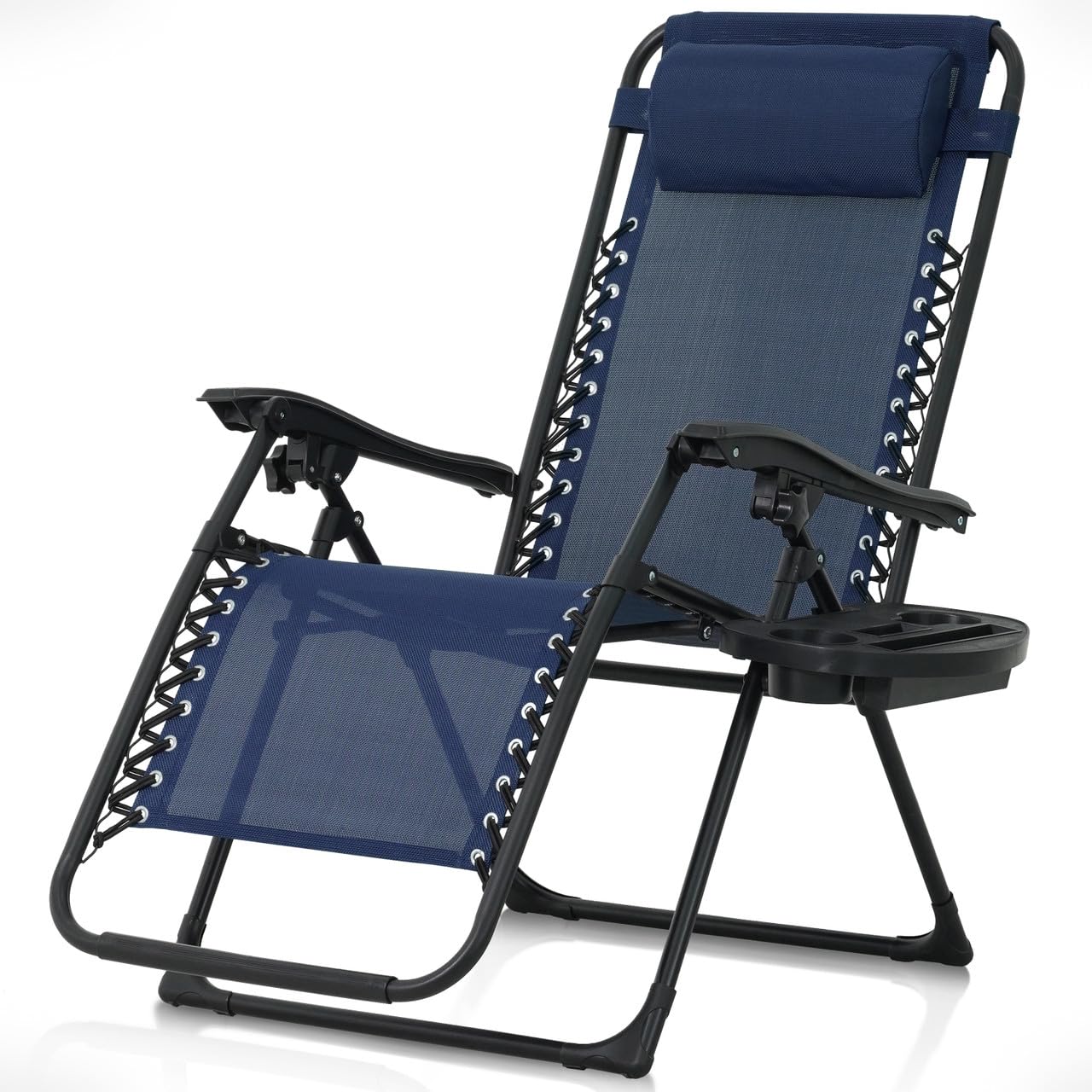 Caphaus Blue Zero Gravity Chair, Recliner, Lounge Chair, Folding Chair With Side Tray, Metal, Textilene Fabric, 300Lb Weight Capacity, Indoor & Outdoor Use, Unisex, Blue