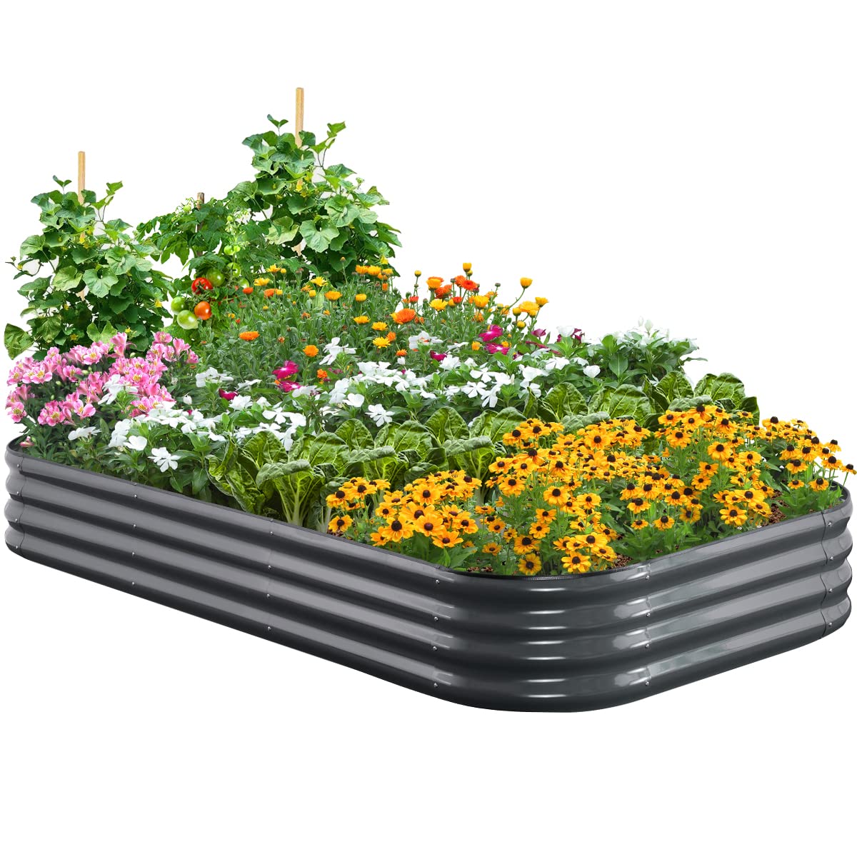 Quictent Galvanized Raised Garden Bed Kit, 8X4X1Ft Oval Large Metal Outdoor Planting Box, Rubber Strip Edging Vegetables Outdoor