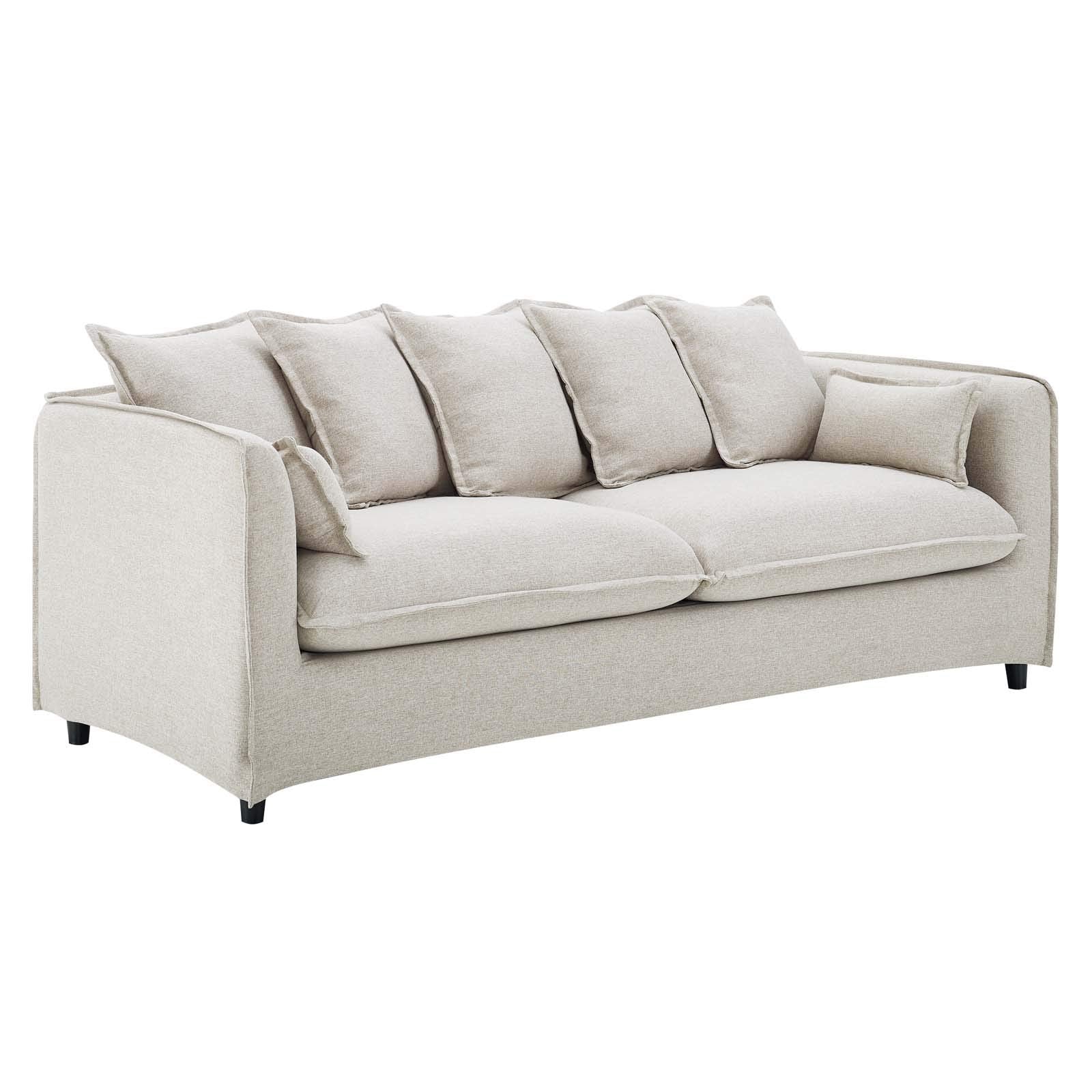 Modway Avalon Fabric Upholstered Slipcover Sofa in Beige