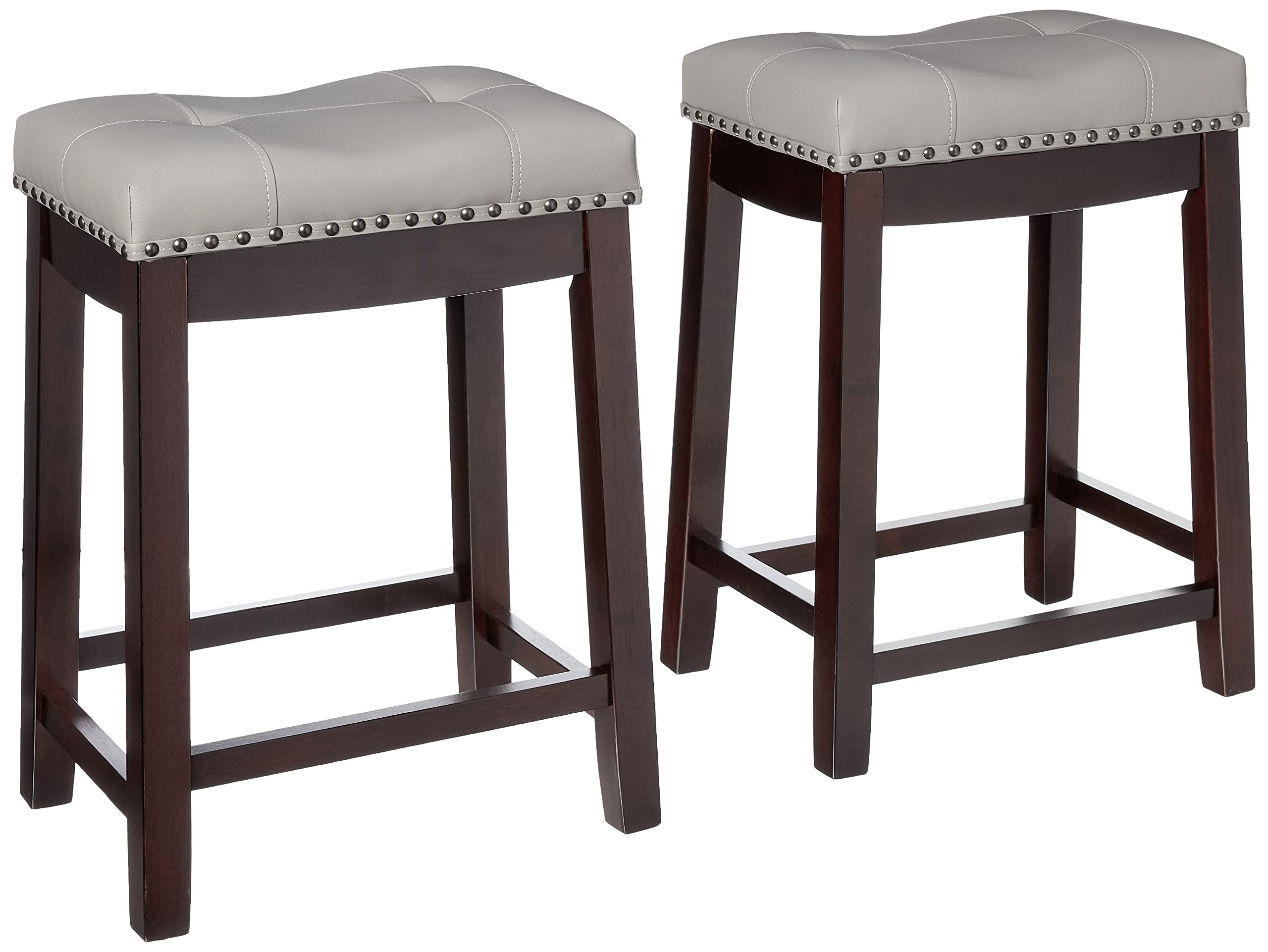 Angel Line Cambridge Bar Stools, 24 Set of 2, Espresso with Gray Cushion