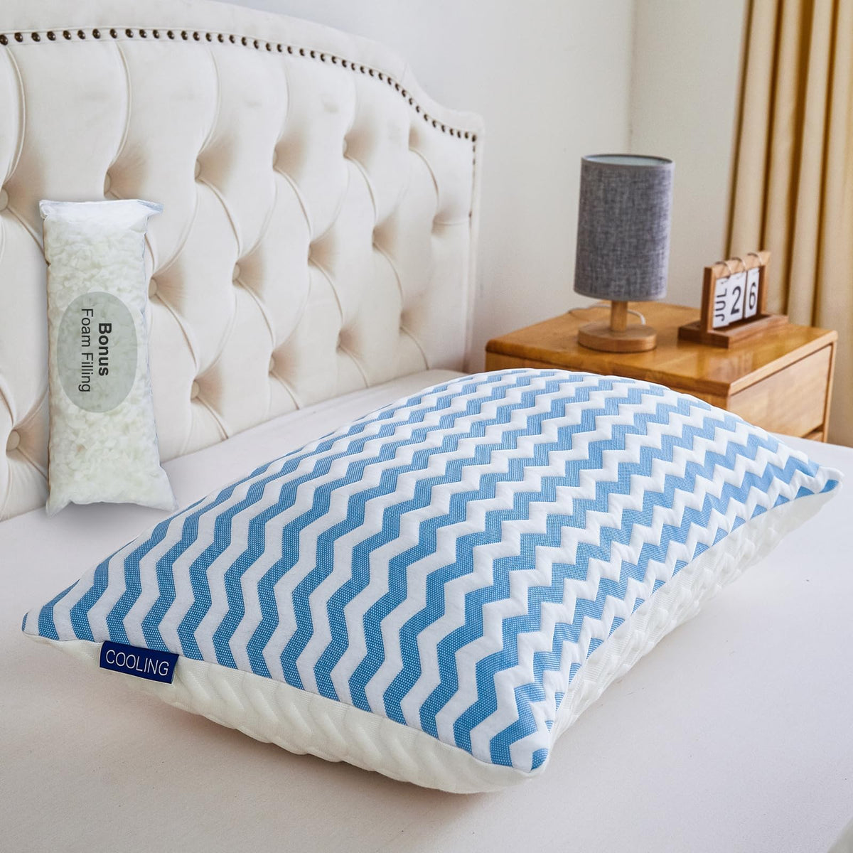 Pillows Queen Size For Bed - Adjustable Firm Pillow For Back Stomach And Side Sleeper - Shredded Memory Foam Cooling Pillow For