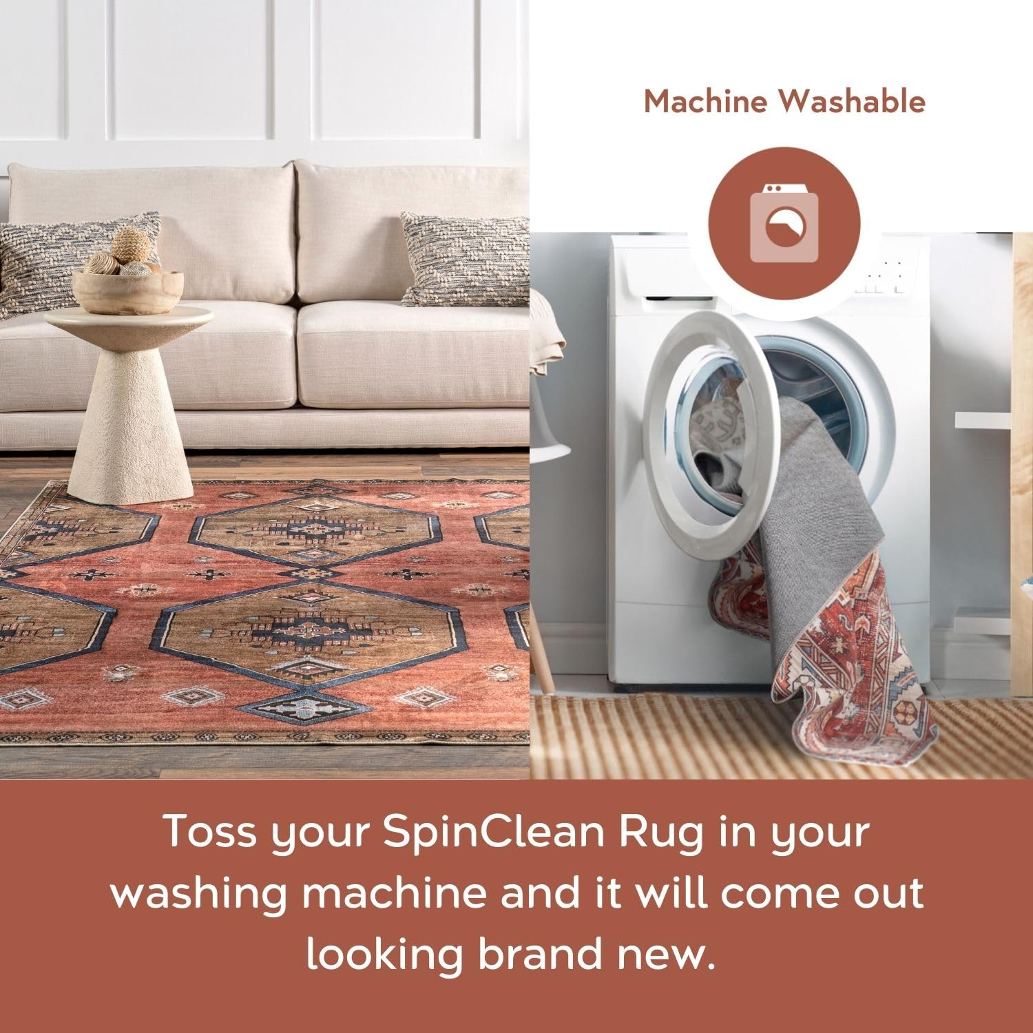 Nuloom 3' X 5' Spinclean Machine Washable Stain-Resistant Area Rug With Non Slip Backing, Low Profile For Living Room, Bedroom, And Dining Room, Carmina White Multicolor