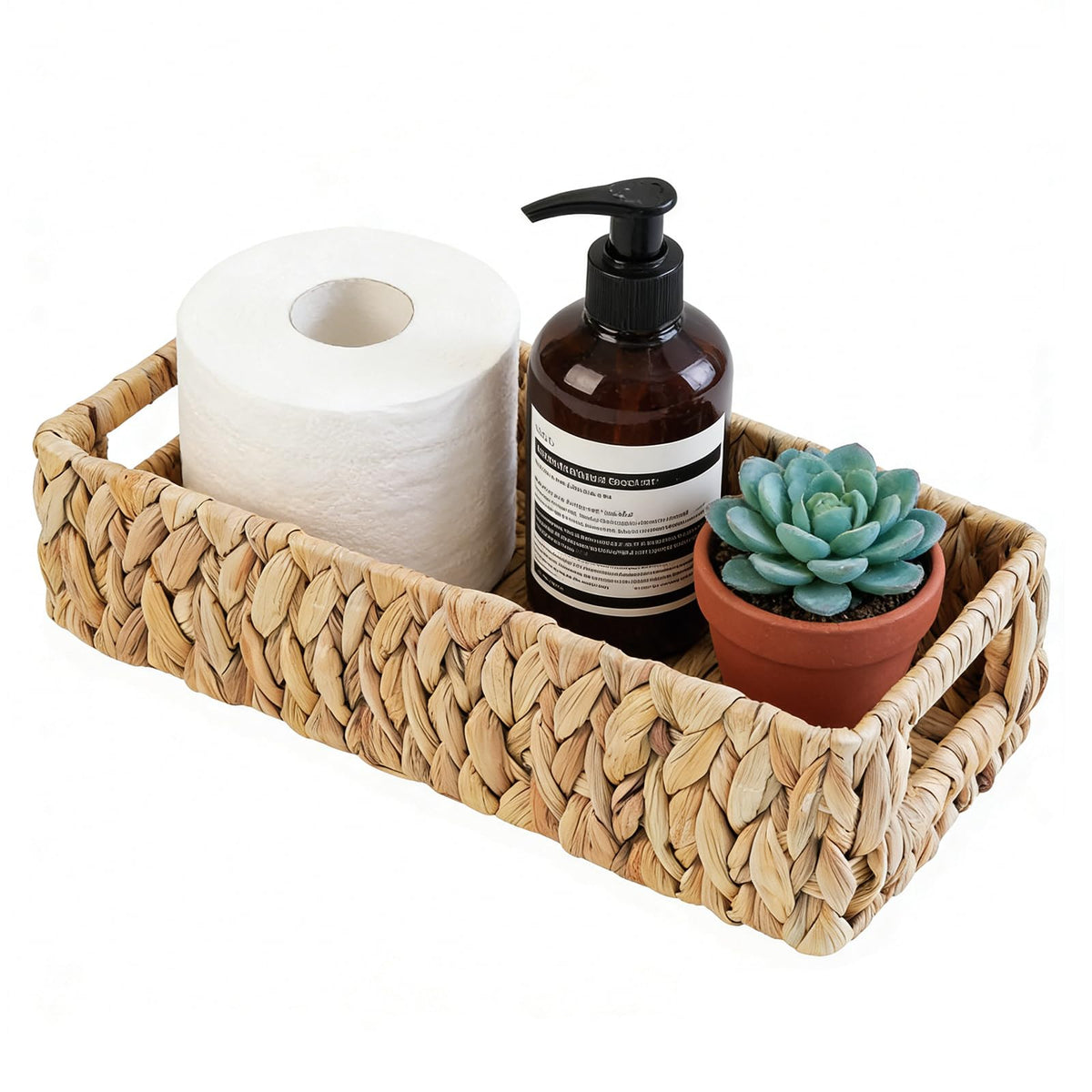 Cyrabota Water Hyacinth Basket, Toilet Tank Basket for Storage with Builtin Handles, HandWoven Wicker Baskets for Bathroom Dec
