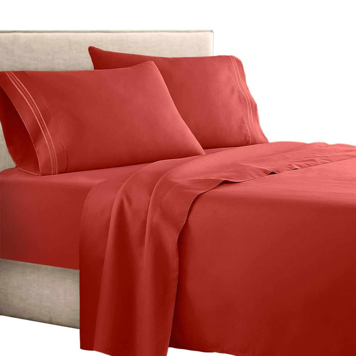 Clara Clark  Supreme 1500 Collection 4Pc Bed Sheet Set - Queen Size, Orange