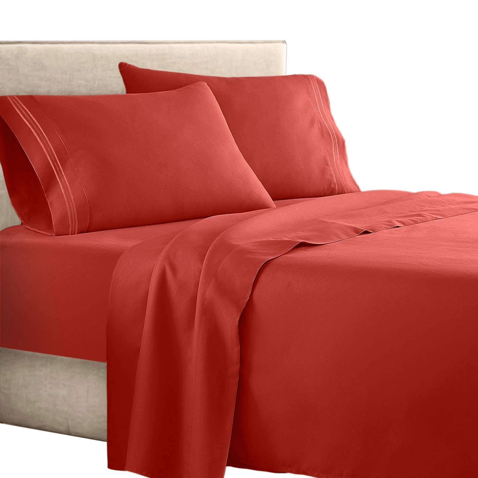 Clara Clark  Supreme 1500 Collection 4Pc Bed Sheet Set - Queen Size, Orange