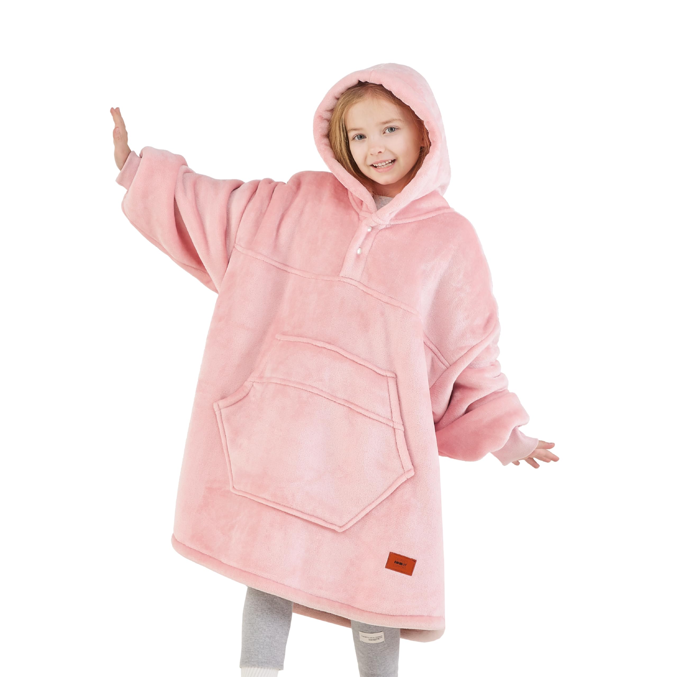 Degrees Of Comfort Wearable Blanket Hoodie For Kids Girls, Sherpa Hooded Blankets Sweatshirt With Pockets, One Size Fits All, Pi