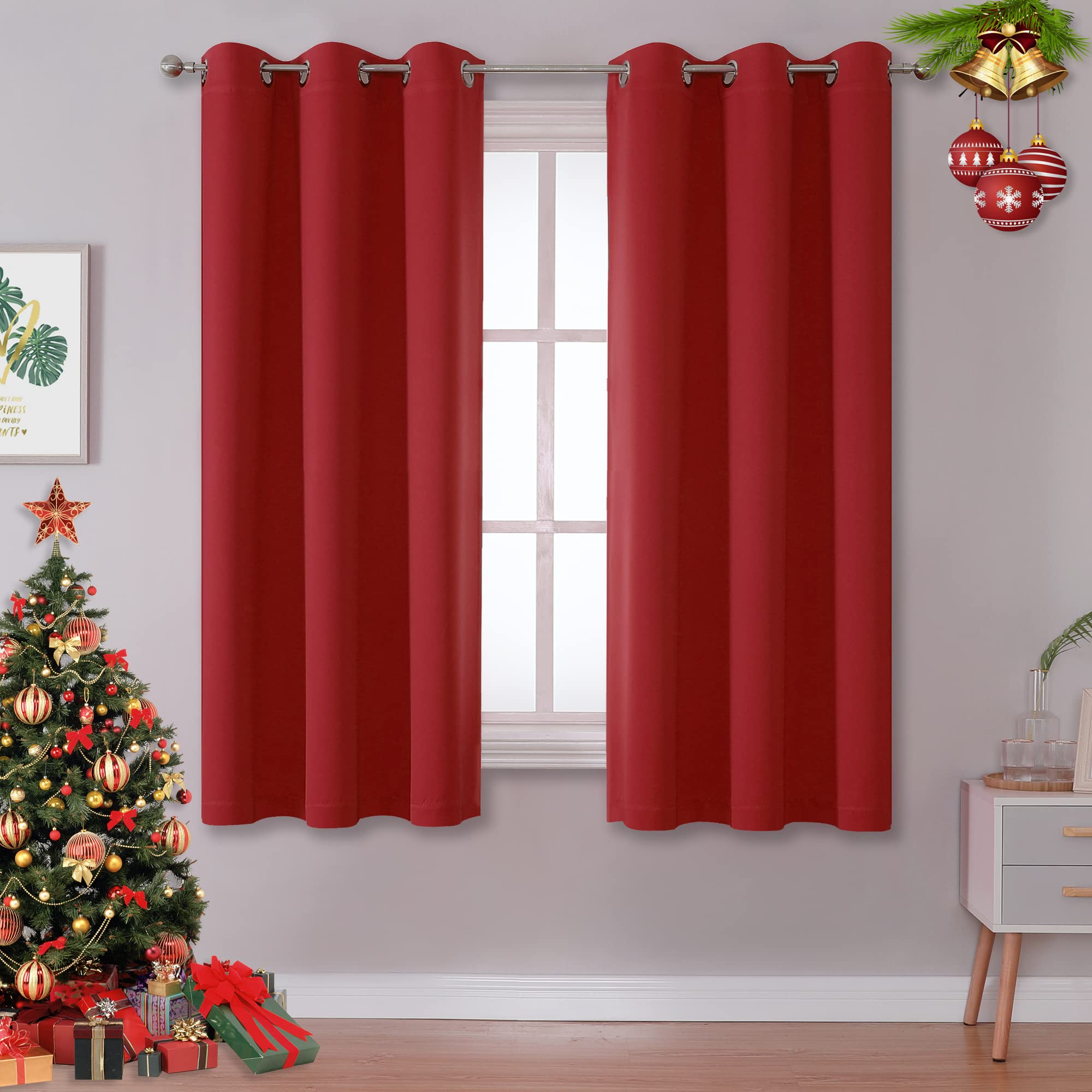 Dualife Red Blackout Curtains For Bedroom 54 Inch Length Room Darkening Thermal Insulated Short Kitchen Curtains With Grommet Wi
