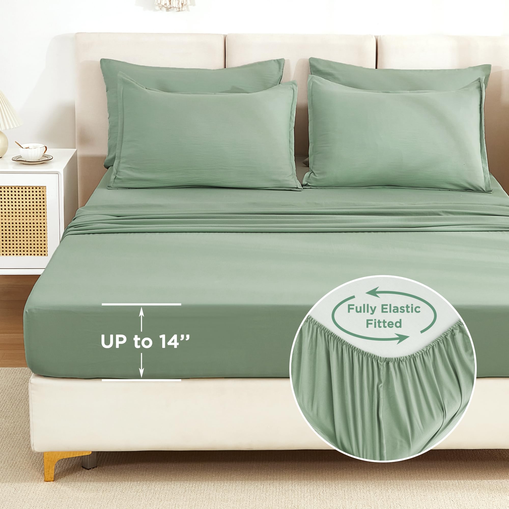 Litanika Comforter California King Size Set Sage Green - 7 Pieces Bed In A Bag California King Beddding Comforter Sets, Plain Li