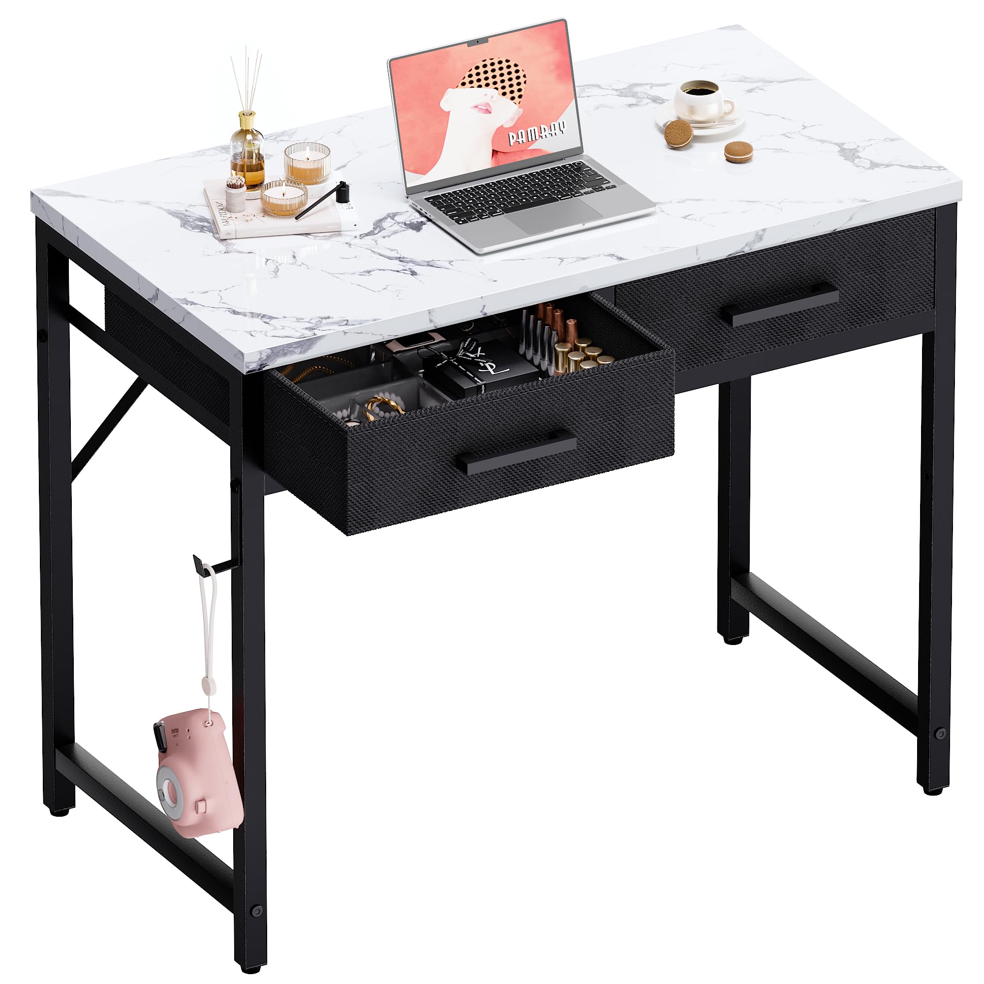 Pamray 32 Inch Small Computer Desk with 2 Drawers for Bedroom Study Wr ...