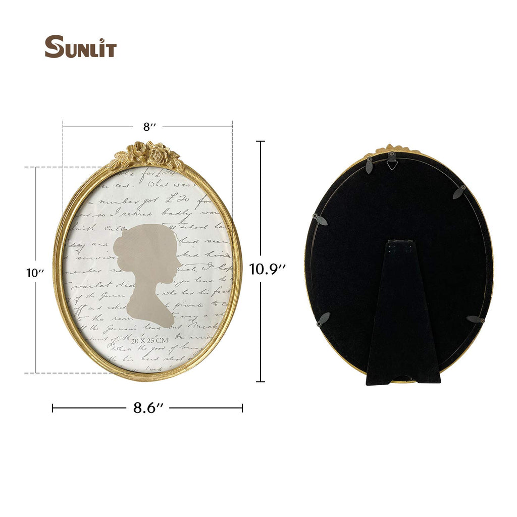 Sunlit Vintage Picture Frame 8X10 Inch, Oval Antique Photo Frames With Glass Front, Luxury Photo Display, Tabletop Wall Hanging,