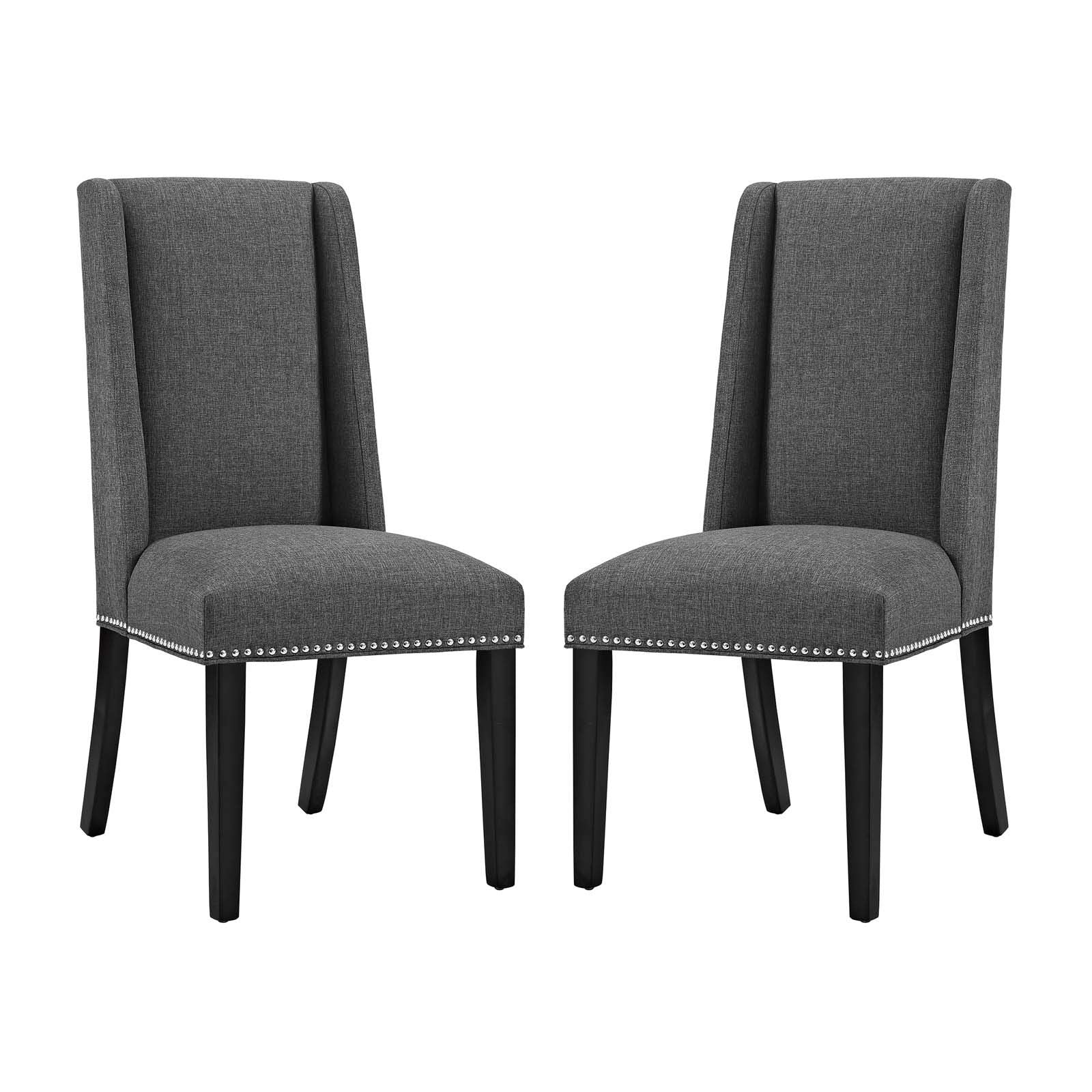 Modway Baron Modern Tall Back Wood Upholstered Fabric Two Dining Chairs In Gray