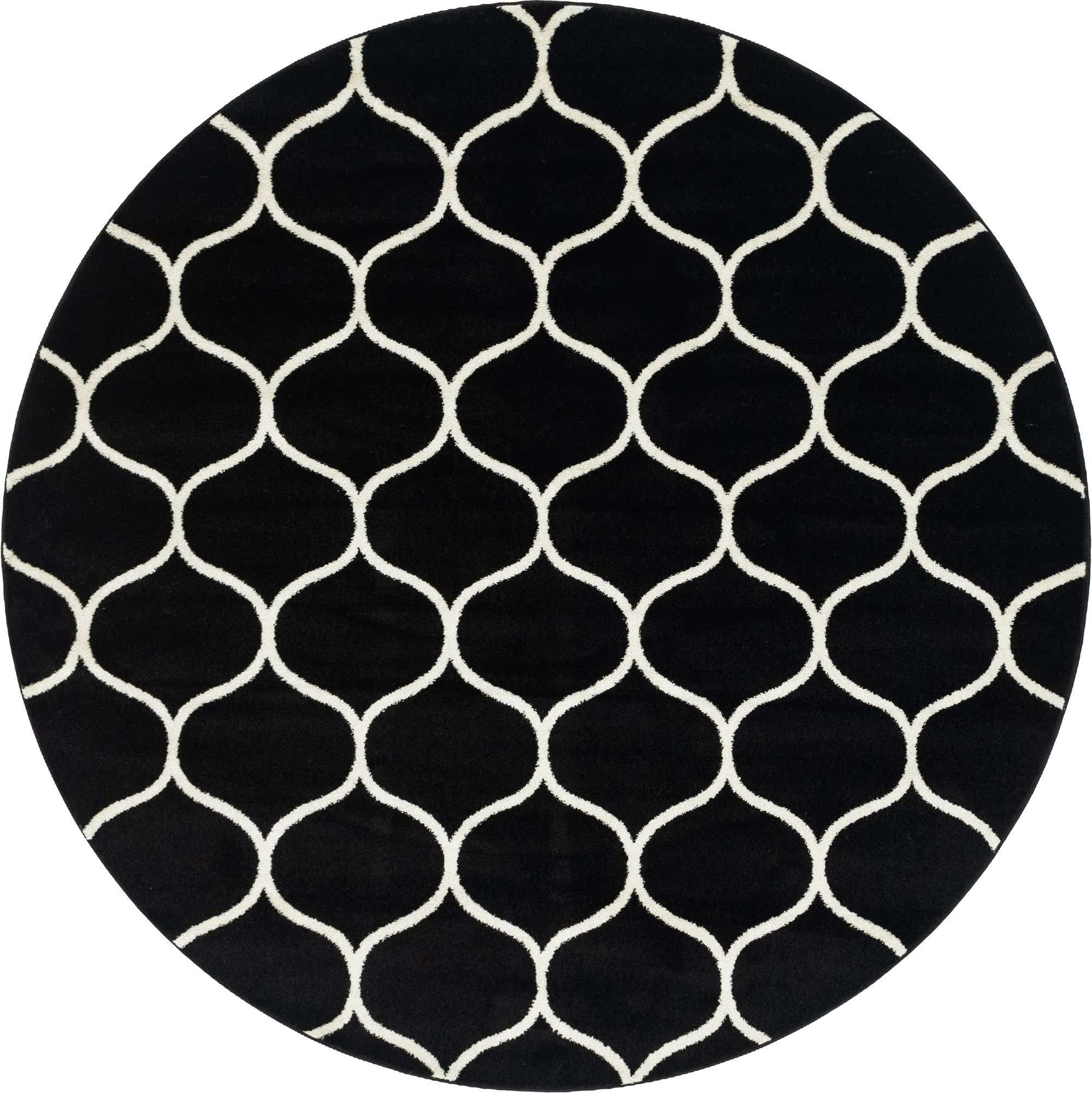 Unique Loom Trellis Frieze Collection Area Rug - Rounded (8 Round, Black/ Ivory)