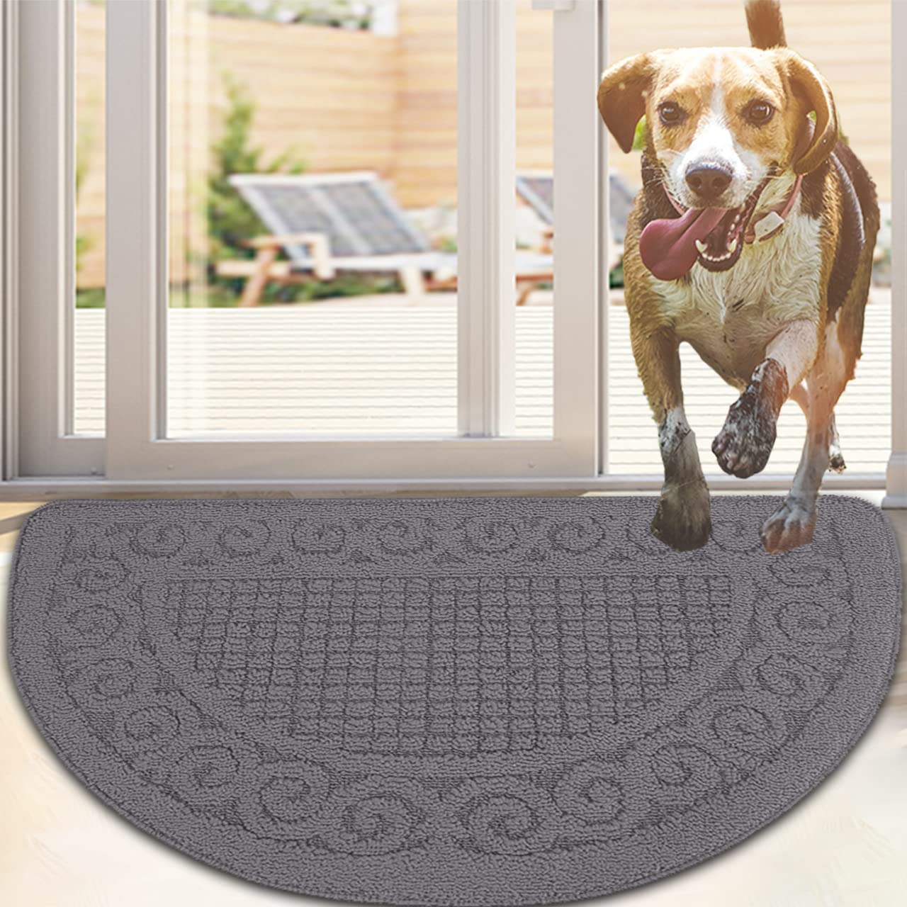 Half Round Indoor Door Mat 18X30,Non Slip Machine Washable Entryway Rug for Front/Back Outdoor,Half Circle Absorbent Low Profile