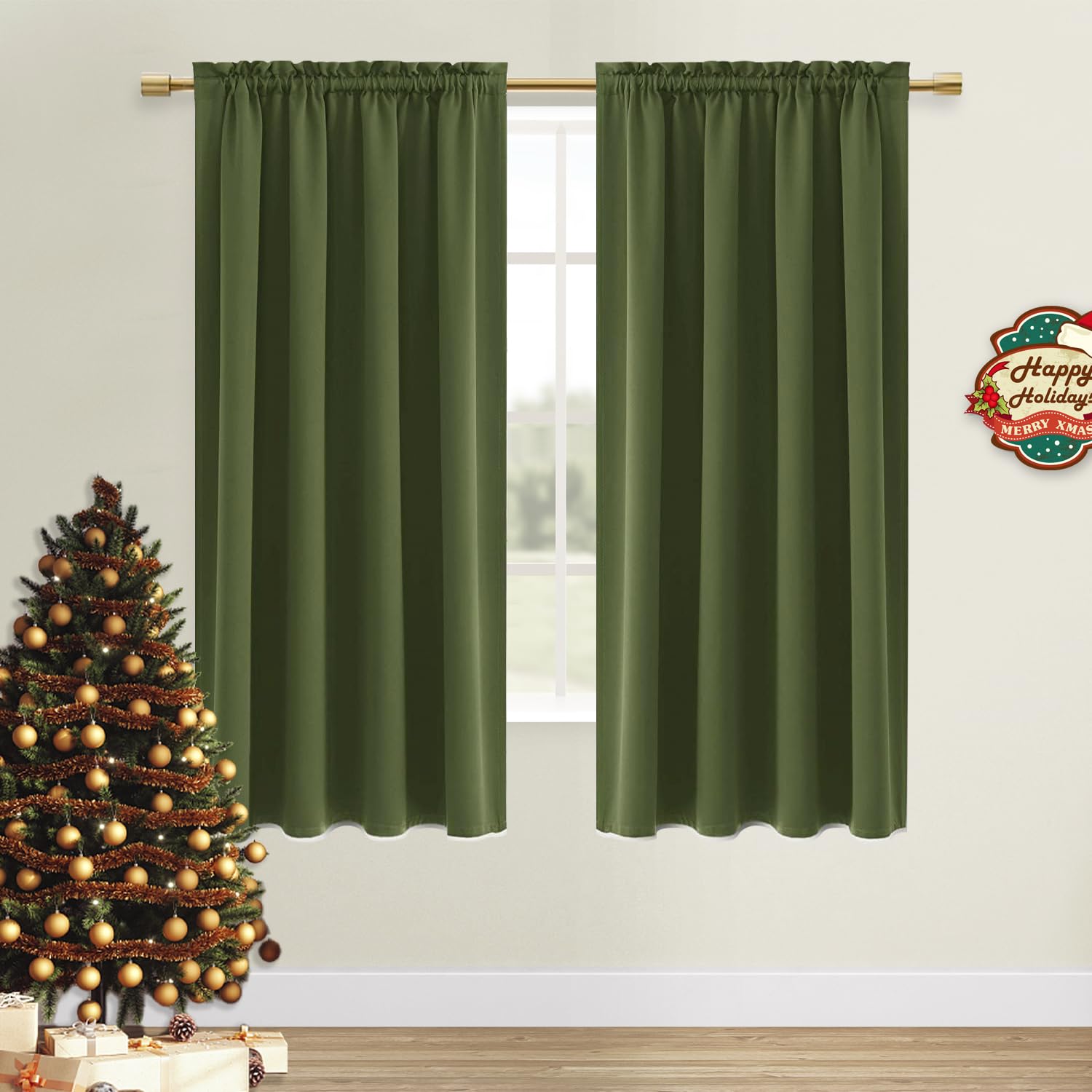 Dwcn Olive Green Room Darkening Blackout Curtains - Thermal Insulated Privacy Energy Saving Window Curtain Drapes 52 X 63 Inch L