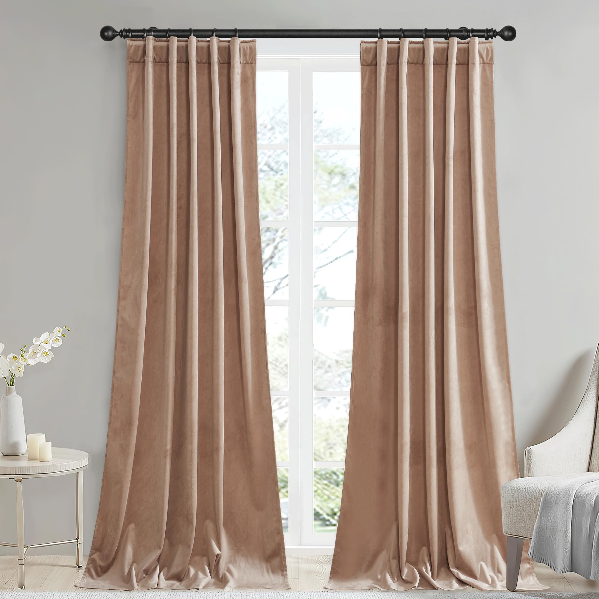 Stangh 96 Inches Long Beige Blush Velvet Curtains - 2 Panels Light Dimming Drapes Farmhouse Decor For Nursery Bedroom, Super Sof