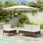 vidaXL Weather-Resistant Patio Chairs – Outdoor Furniture in Brown with Cream White Cushions – Pack of 3 – Sturdy Steel and Poly Rattan