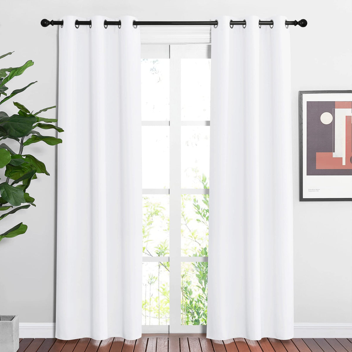 Nicetown White Curtains 84 Inch Length 2 Panels Set For Living Room - Thermal Insulated Window Treatment Grommet 50% Room Darken