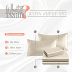 Elegant Comfort Luxurious 4-Piece Silky Satin Sheet Set, Skin And Hair Friendly, Wrinkle, Fade, Stain Resistant With Deep Pockets Fitted Sheet, Cooling Soft Satin Sheet Set, Cali King, Cream