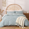 Lekesky Duvet Cover King Size, Teal Blue Tufted King 3Pc Ultra Soft Microfiber Breathable Shabby Chic Bedding Sets With Zipper T