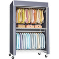 FUTASSI White Clothing Rack with Grey Cover, P1C Plus Rolling Closet Rack with Wheels, Metal Garment Rack for Hanging Clothes, C