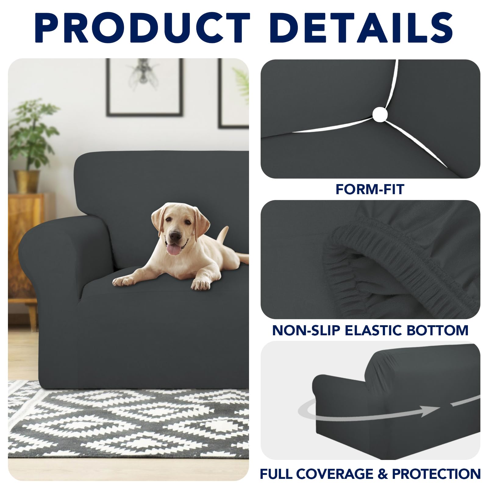Purefit 100% Dual Waterproof Couch Cover Slipcovers For Couches And Sofas - Stretch Non Slip Fleece Sofa Covers Washable, Leakproof Furniture Protector For Kids, Pets, Dog (Loveseat, Dark Gray)