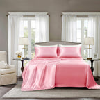 Golal Satin Sheets King Size - 4 Pieces Luxury Silky Soft Bed Sheets, Wrinkle-Free Pink Satin Silk Sheet Set With 1 Deep Pocket Fitted Sheet, 1 Flat Sheet, 2 Pillow Cases