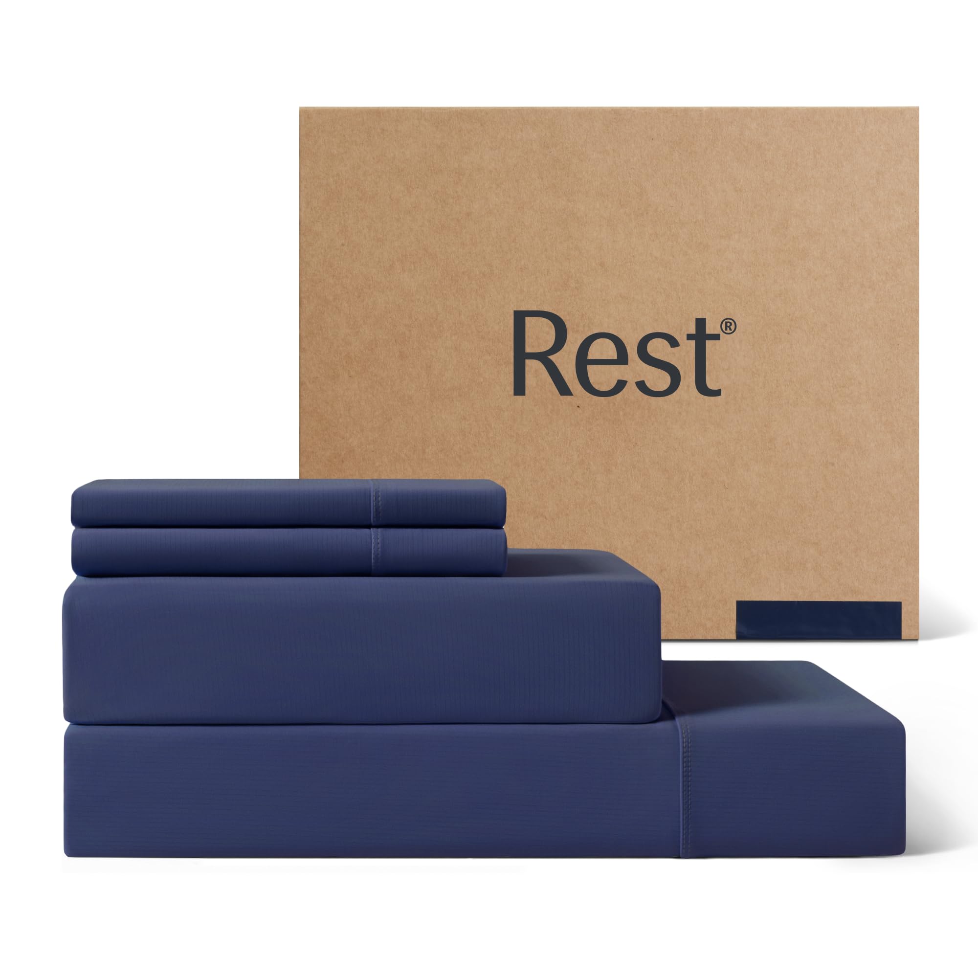 Rest® Evercool®+ Cooling Sheet Set, Cali King, Midnight Blue, Breathable Bed Sheets For Hot Sleeper And Night Sweats, With Pillowcases, With Ionic+ Self-Cleaning Silver Yarn For Sensitive Skin, 4Pcs