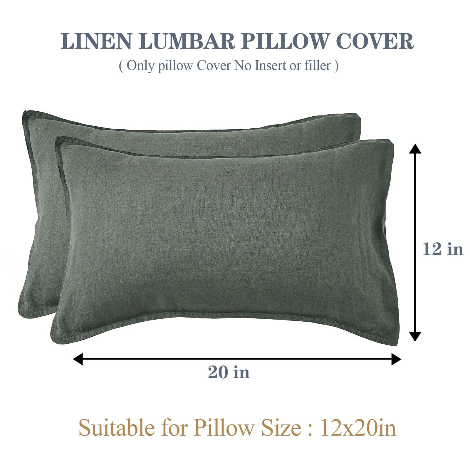 Simple&Opulence 100% Linen Lumbar Pillow Cover 12 X 20 Inches Set Of 2 Rectangular Decorative Throw Cushion Cover For Couch Sofa Bed Living Room Office Soft Breathable Farmhouse - Cushing Green