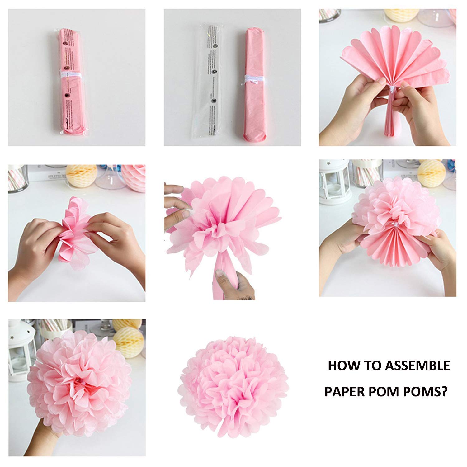 Lightingsky 10Pcs Diy Decorative Tissue Paper Pom-Poms Flowers Ball Perfect For Party Wedding Home Outdoor Decoration (12-Inch D