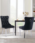 Vicbarley Velvet Dining Chair Set Of 2 Upholstered Tufted Dining Room Chair With Nailhead Trim And Stainless Steel Silver Plated