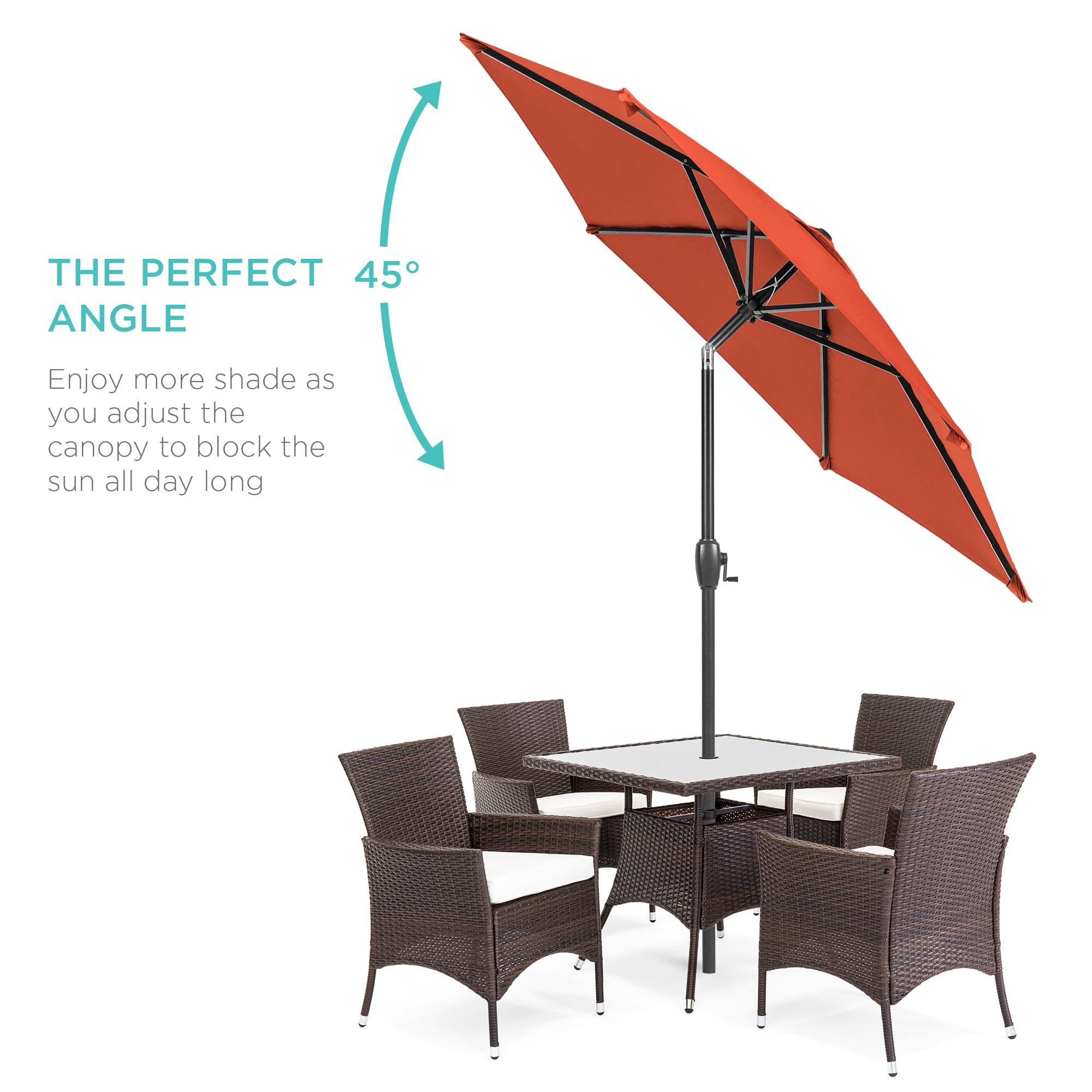 Best Choice Products 7.5Ft Heavy-Duty Round Outdoor Market Table Patio Umbrella W/Steel Pole, Push Button Tilt, Easy Crank Lift - Rust