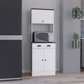 Depot E-Shop Apex Kitchen Pantry 66.3" H With Drawer, 2 Cabinets, And Microwave Stand, White/Black